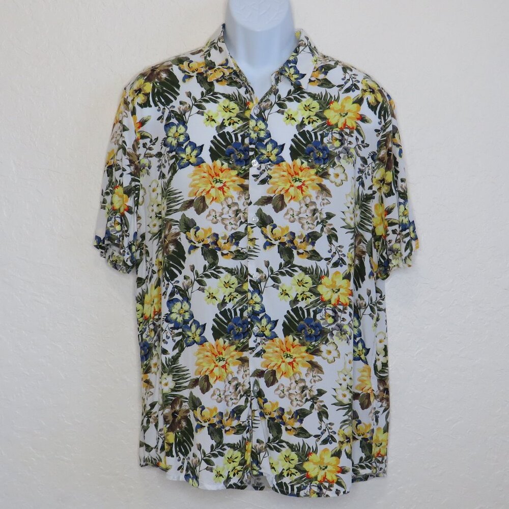 Cactus Man* Men's Short Sleeve Button Down Curved‎ Hem Hawaiian Shirt~ Size XL